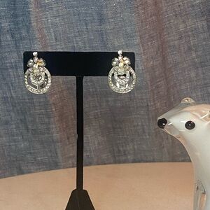 Vintage Pennino Rhinestone Clip-On Earrings – Signed Mid-Century 1" Drop 11g‎